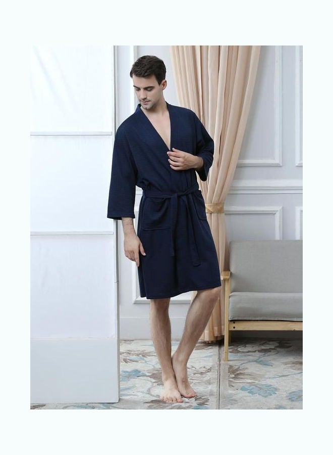 Solid Pattern Water Absorption Bath Robe Dark Blue - Image 3
